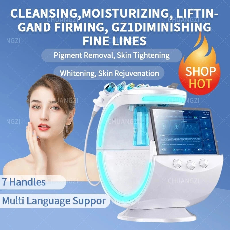 New 7-in-1 Smart Ice Blue Facial Cleansing and Moisturizing Skin Analysis Deep Pore Vacuum Skincare and Anti Aging Beauty