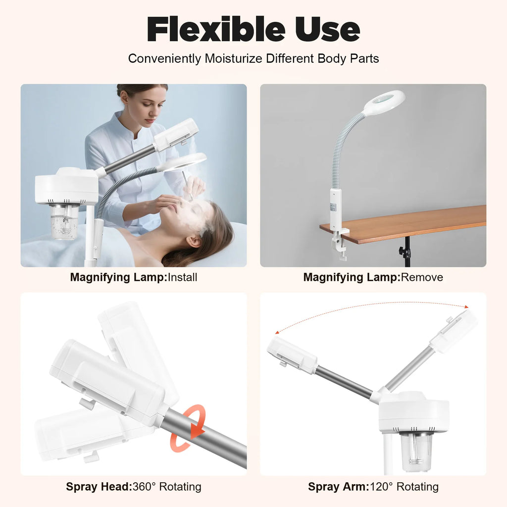 Professional 2 in 1 Facial Steamer, Face Deep Clean Ozone Face Face Steamer, 2 in 1 Face Machine w/ 5X Magnifying