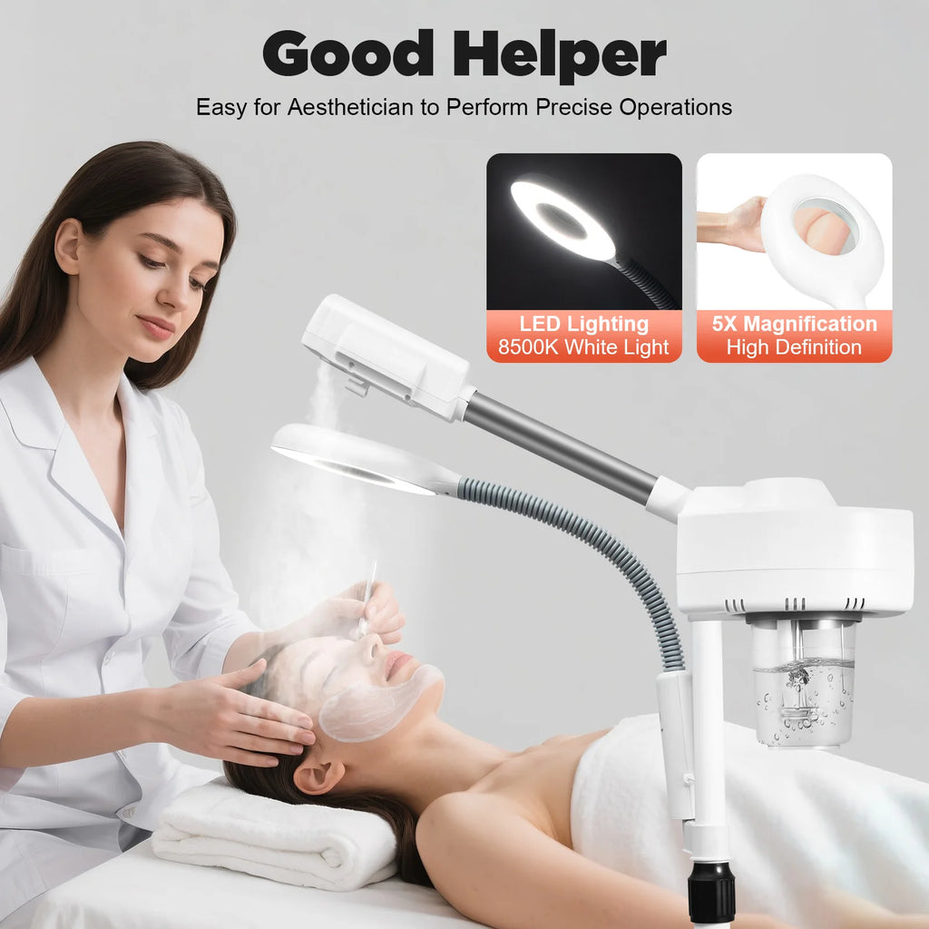 Professional 2 in 1 Facial Steamer, Face Deep Clean Ozone Face Face Steamer, 2 in 1 Face Machine w/ 5X Magnifying
